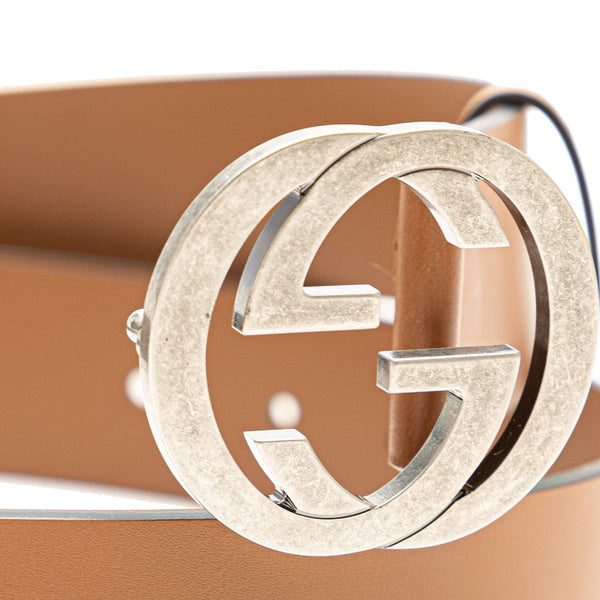 グッチ インターロッキングG ベルト 85/34 546839 ブラウン レザー レディース GUCCI 【中古】