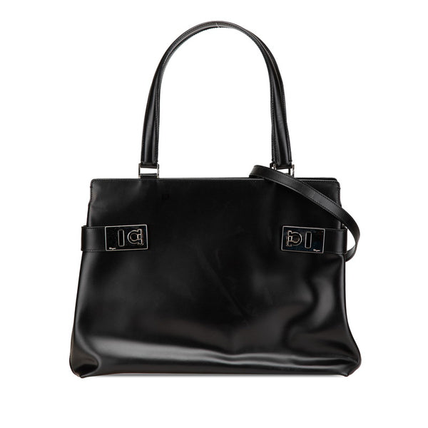 サルヴァトーレフェラガモ ガンチーニ ハンドバッグ ショルダーバッグ 2WAY DY-21 0166 ブラック レザー レディース Salvatore Ferragamo 【中古】