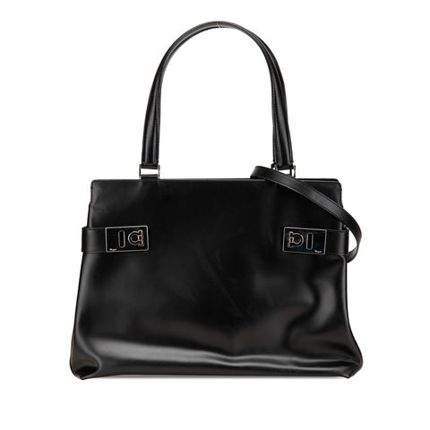 サルヴァトーレフェラガモ ガンチーニ ハンドバッグ ショルダーバッグ 2WAY DY-21 0166 ブラック レザー レディース Salvatore Ferragamo 【中古】