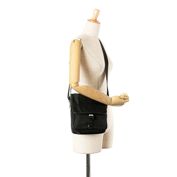 プラダ 三角ロゴプレート ショルダーバッグ ブラック ナイロン レザー レディース PRADA 【中古】