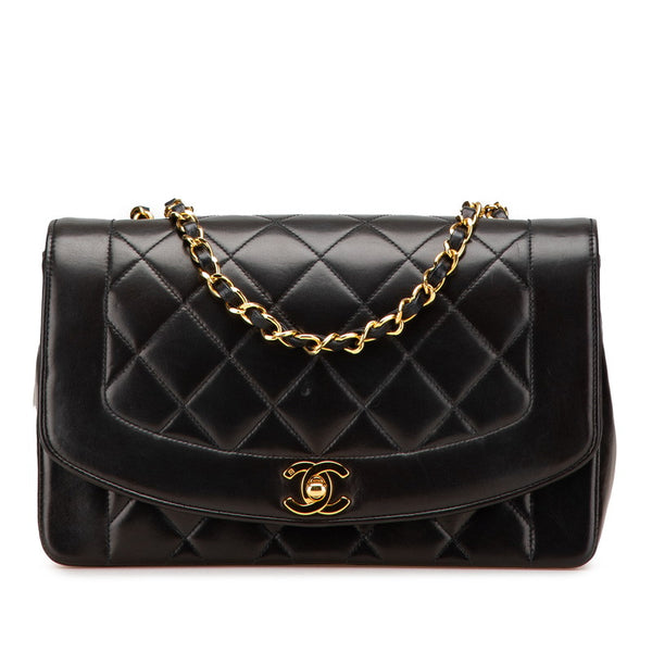シャネル マトラッセ ダイアナ25 ココマーク 斜め掛け チェーン ショルダーバッグ ブラック ラムスキン レディース CHANEL 【中古】