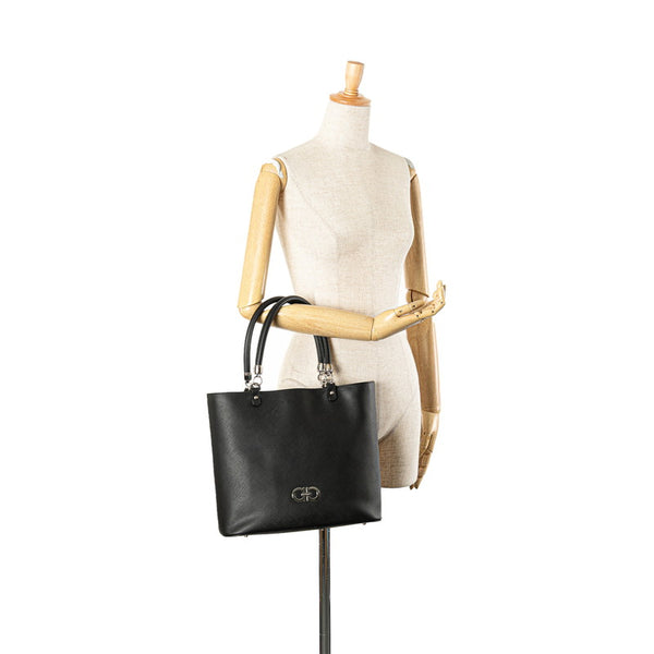 サルヴァトーレフェラガモ ガンチーニ トートバッグ ブラック PVC レザー レディース Salvatore Ferragamo 【中古】