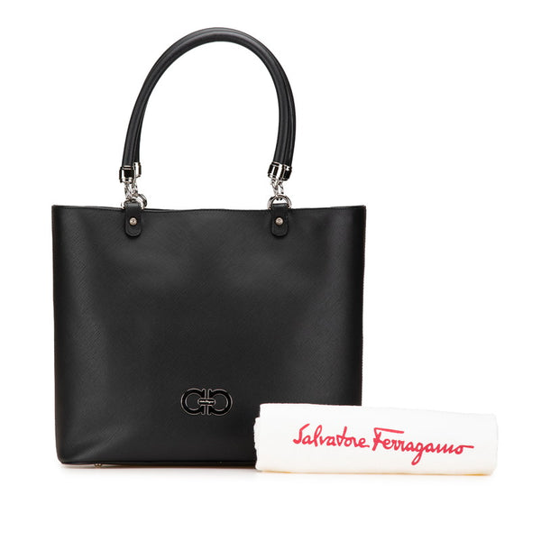 サルヴァトーレフェラガモ ガンチーニ トートバッグ ブラック PVC レザー レディース Salvatore Ferragamo 【中古】