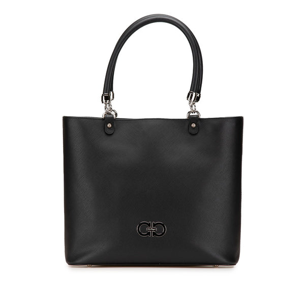 サルヴァトーレフェラガモ ガンチーニ トートバッグ ブラック PVC レザー レディース Salvatore Ferragamo 【中古】