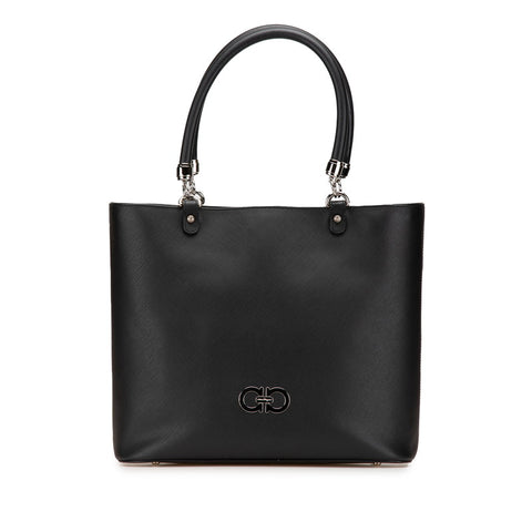 サルヴァトーレフェラガモ ガンチーニ トートバッグ ブラック PVC レザー レディース Salvatore Ferragamo 【中古】