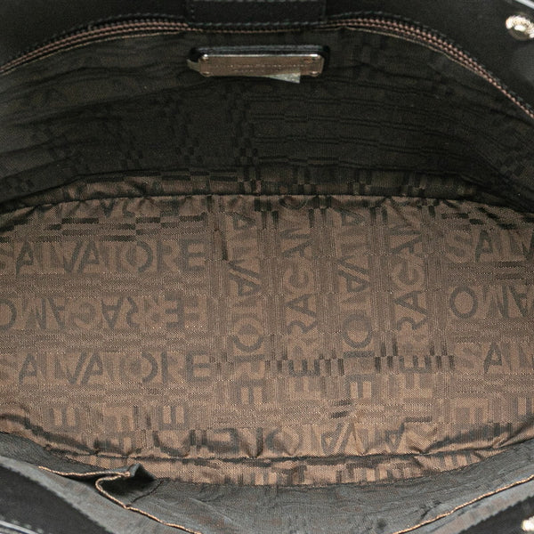 サルヴァトーレフェラガモ ガンチーニ トートバッグ ブラック PVC レザー レディース Salvatore Ferragamo 【中古】