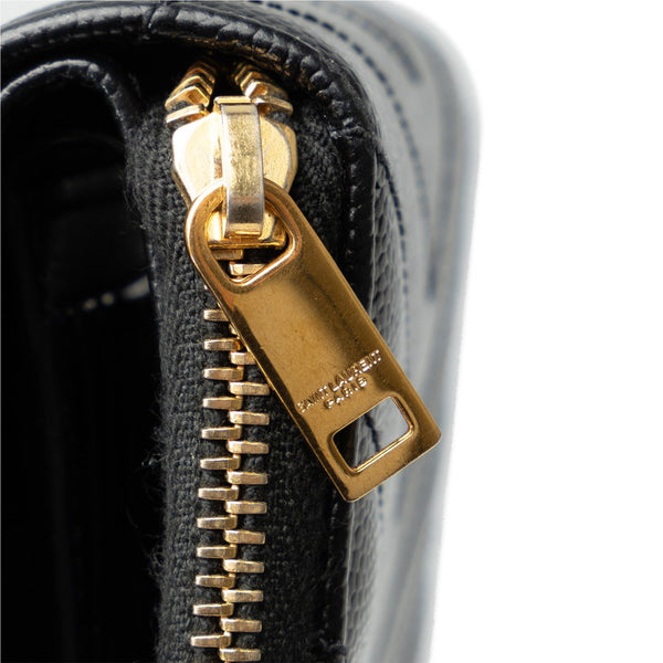 サンローラン ロゴ ゴールド金具 二つ折り財布 ラウンドファウナー コンパクトウォレット GUE403723 ブラック レザー レディース SAINT LAURENT 【中古】