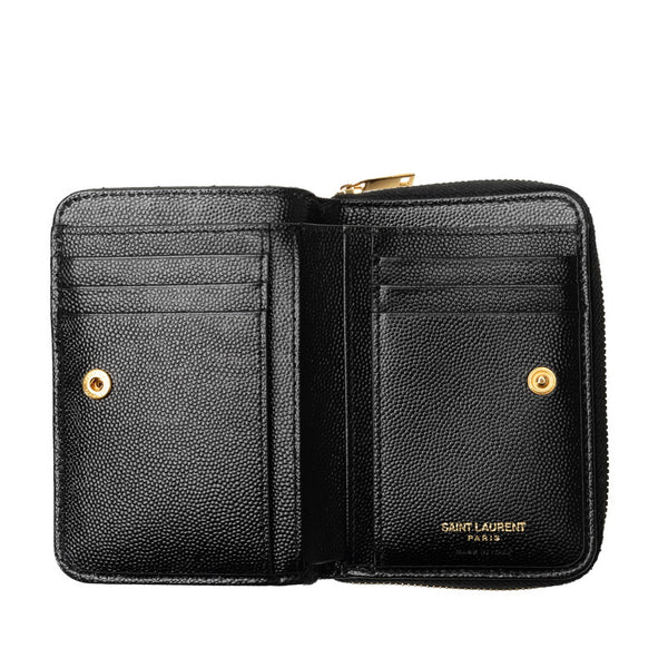 サンローラン ロゴ ゴールド金具 二つ折り財布 ラウンドファウナー コンパクトウォレット GUE403723 ブラック レザー レディース SAINT LAURENT 【中古】