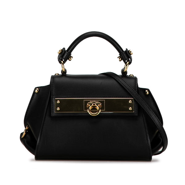 サルヴァトーレフェラガモ ガンチーニ ミニソフィア トップハンドルバッグ ショルダーバッグ 2WAY GE-21 F086 ブラック レザー レディース Salvatore Ferragamo 【中古】