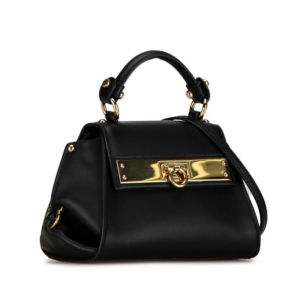 サルヴァトーレフェラガモ ガンチーニ ミニソフィア トップハンドルバッグ ショルダーバッグ 2WAY GE-21 F086 ブラック レザー レディース Salvatore Ferragamo 【中古】