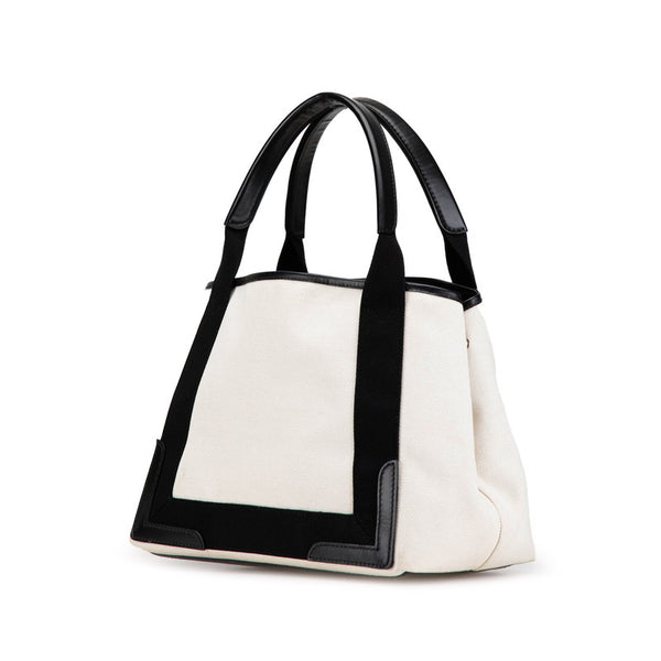バレンシアガ ネイビー カバス スモール ハンドバッグ トートバッグ 339933 ホワイト ブラック キャンバス レザー レディース BALENCIAGA 【中古】