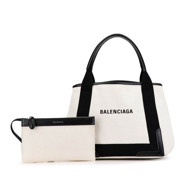 バレンシアガ ネイビー カバス スモール ハンドバッグ トートバッグ 339933 ホワイト ブラック キャンバス レザー レディース BALENCIAGA 【中古】