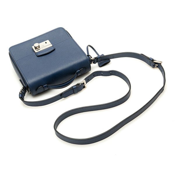 プラダ サフィアーノ ハンドバッグ ショルダーバッグ 2WAY ブルー シルバー レザー レディース PRADA 【中古】