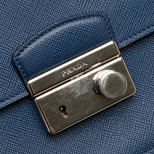 プラダ サフィアーノ ハンドバッグ ショルダーバッグ 2WAY ブルー シルバー レザー レディース PRADA 【中古】