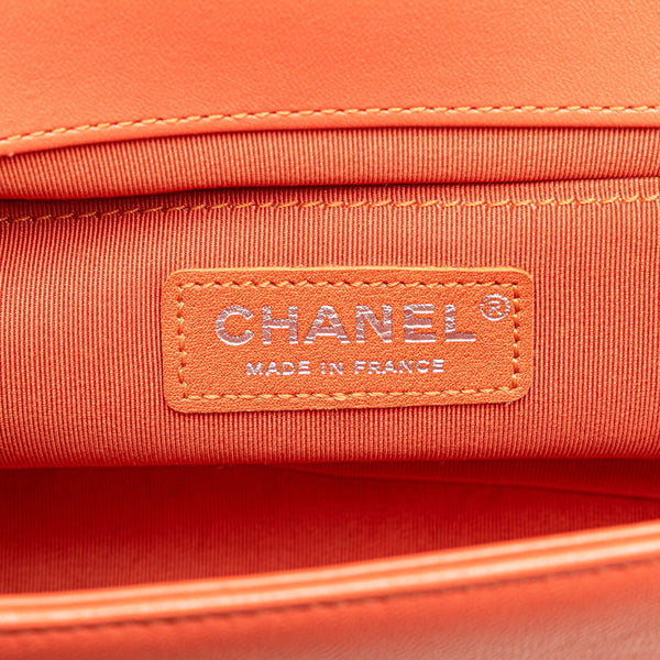 シャネル ココマーク ボーイシャネル25 ショルダーバッグ オレンジ マルチカラー ツイード ラムスキン レディース CHANEL 【中古】