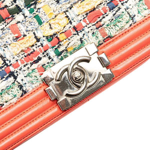 シャネル ココマーク ボーイシャネル25 ショルダーバッグ オレンジ マルチカラー ツイード ラムスキン レディース CHANEL 【中古】