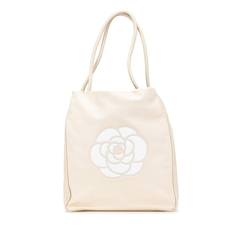 シャネル カメリア ココマーク ハンドバッグ トートバッグ ベージュ レザー レディース CHANEL 【中古】