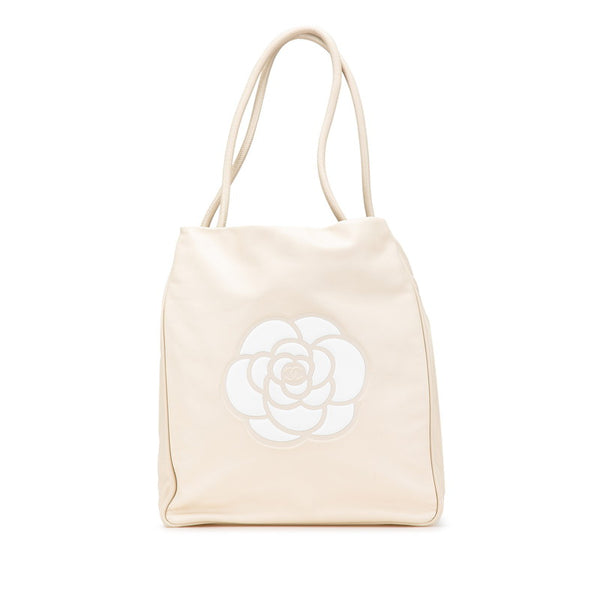 シャネル カメリア ココマーク ハンドバッグ トートバッグ ベージュ レザー レディース CHANEL 【中古】