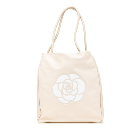 シャネル カメリア ココマーク ハンドバッグ トートバッグ ベージュ レザー レディース CHANEL 【中古】