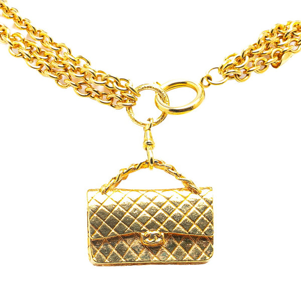 シャネル マトラッセ モチーフ ココマーク ネックレス ロング 3連 ゴールド メッキ レディース CHANEL 【中古】