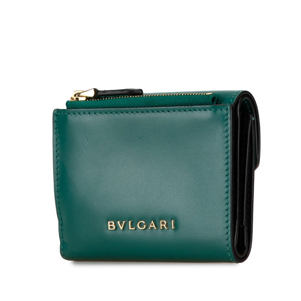 ブルガリ セルペンティ フォーエバー 三つ折り財布 コンパクトウォレット グリーン レザー レディース BVLGARI 【中古】