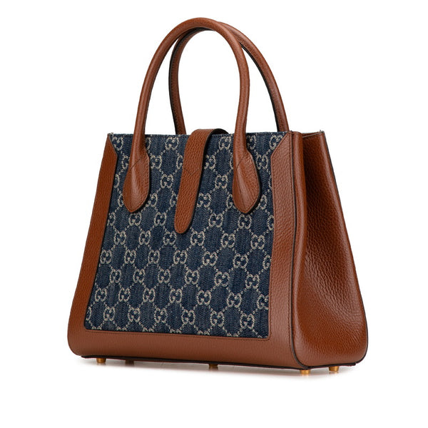 グッチ GGデニム ジャッキー 1961 ハンドバッグ ショルダーバッグ 2WAY 649016 ブルー ブラウン デニム レザー レディース GUCCI 【中古】