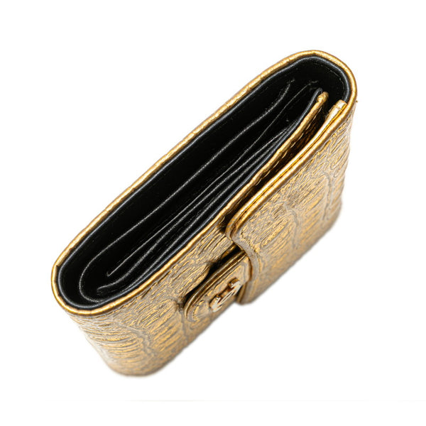 シャネル ココマーク クロコ型押し 二つ折り財布 フラップウォレット ゴールド レザー レディース CHANEL 【中古】