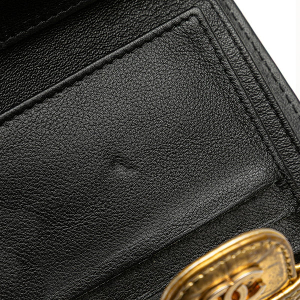 シャネル ココマーク クロコ型押し 二つ折り財布 フラップウォレット ゴールド レザー レディース CHANEL 【中古】