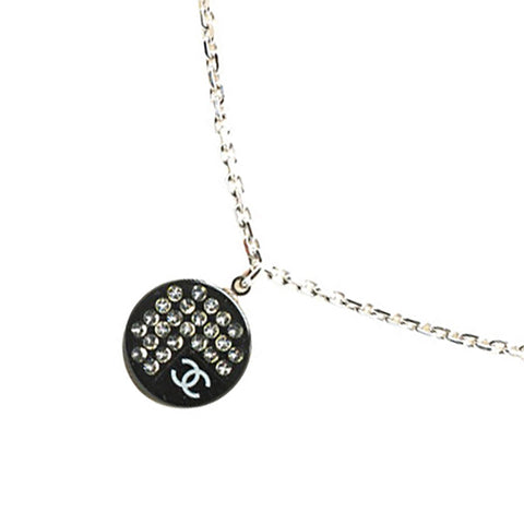 シャネル ココマーク ラウンド ラインストーン ネックレス シルバー ブラック メタル レディース CHANEL 【中古】