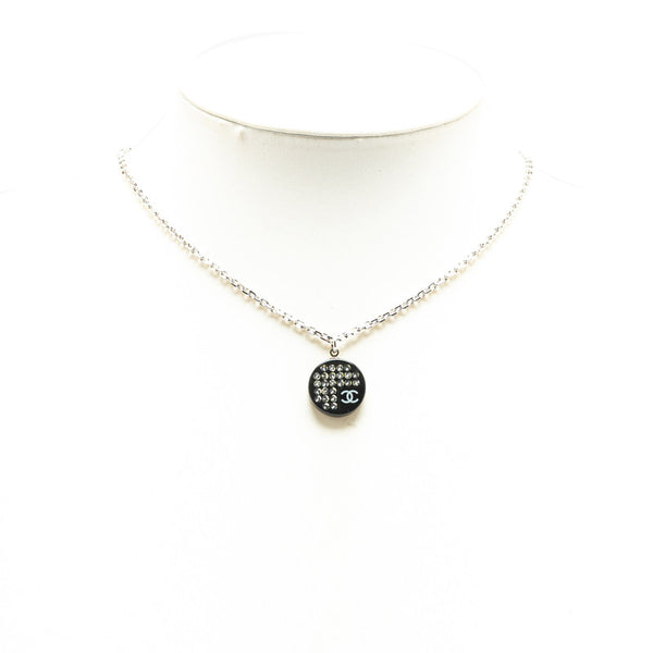シャネル ココマーク ラウンド ラインストーン ネックレス シルバー ブラック メタル レディース CHANEL 【中古】