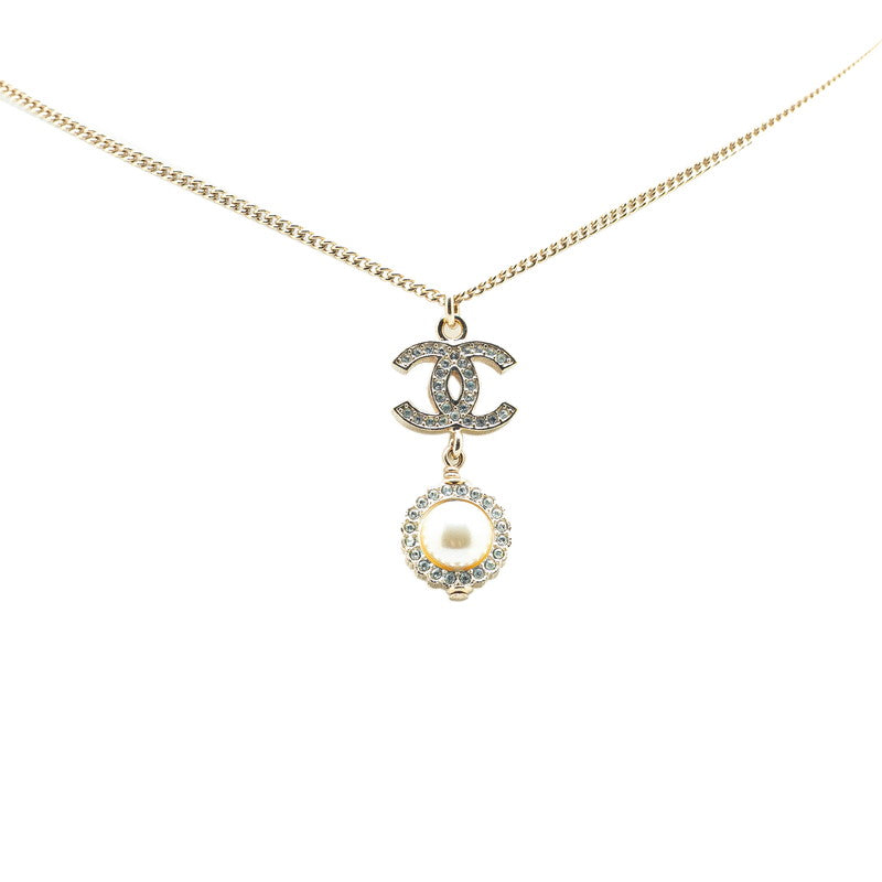 シャネル ココマーク ラインストーン ネックレス シャンパンゴールド メッキ フェイクパール レディース CHANEL 【中古】