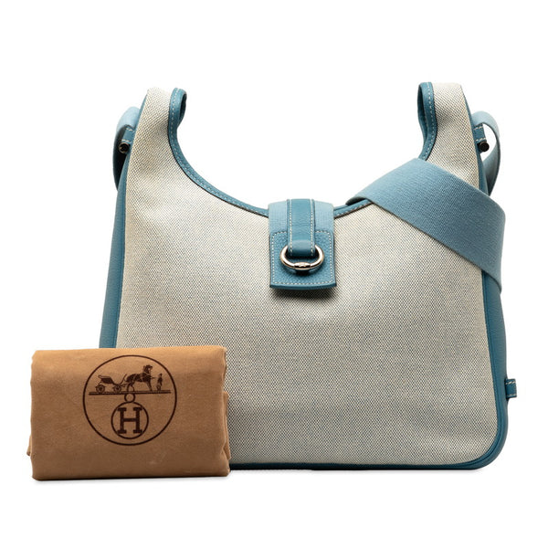 エルメス サコ 斜め掛け ショルダーバッグ ブルー トワルアッシュ レザー レディース HERMES 【中古】