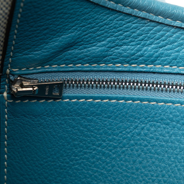 エルメス サコ 斜め掛け ショルダーバッグ ブルー トワルアッシュ レザー レディース HERMES 【中古】