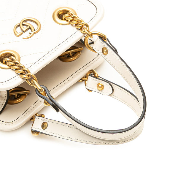 グッチ GGマーモント ショルダーバッグ ハンドバッグ 2WAY 696123 ホワイト ゴールド レザー レディース GUCCI 【中古】