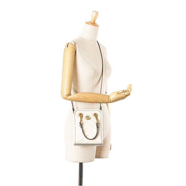 グッチ GGマーモント ショルダーバッグ ハンドバッグ 2WAY 696123 ホワイト ゴールド レザー レディース GUCCI 【中古】