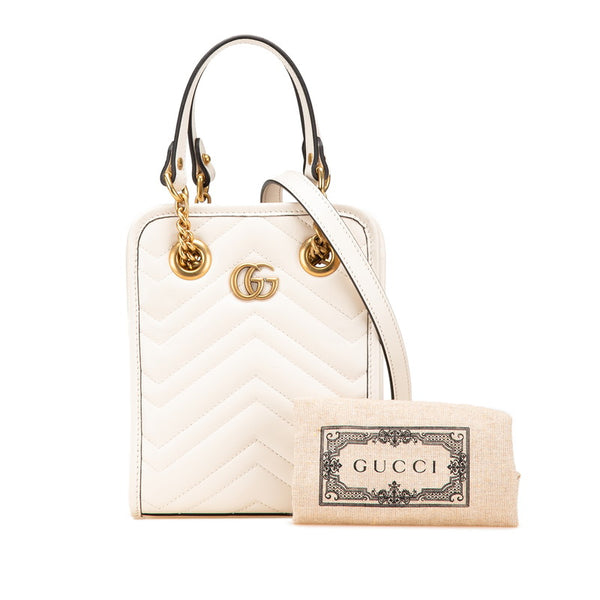 グッチ GGマーモント ショルダーバッグ ハンドバッグ 2WAY 696123 ホワイト ゴールド レザー レディース GUCCI 【中古】