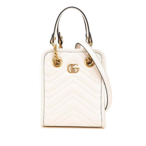 グッチ GGマーモント ショルダーバッグ ハンドバッグ 2WAY 696123 ホワイト ゴールド レザー レディース GUCCI 【中古】