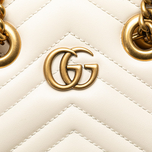 グッチ GGマーモント ショルダーバッグ ハンドバッグ 2WAY 696123 ホワイト ゴールド レザー レディース GUCCI 【中古】