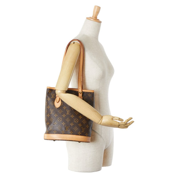 ルイ ヴィトン モノグラム プチ バケットPM ハンドバッグ M42238 ブラウン PVC レザー レディース LOUIS VUITTON 【中古】