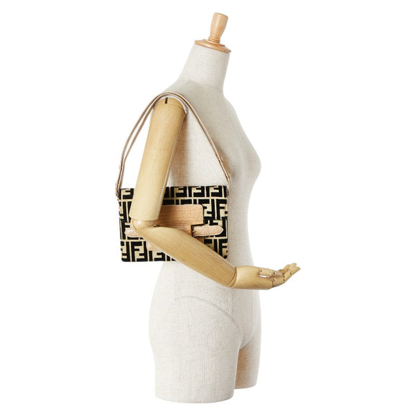 フェンディ ズッカ ショルダーバッグ ベージュ ブラック ベロア リザード レディース FENDI 【中古】