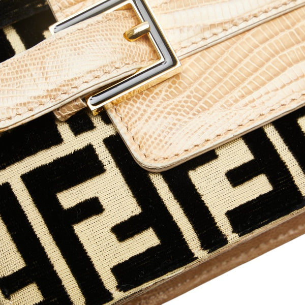 フェンディ ズッカ ショルダーバッグ ベージュ ブラック ベロア リザード レディース FENDI 【中古】