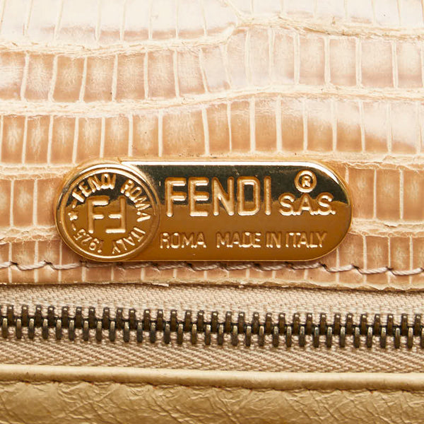 フェンディ ズッカ ショルダーバッグ ベージュ ブラック ベロア リザード レディース FENDI 【中古】