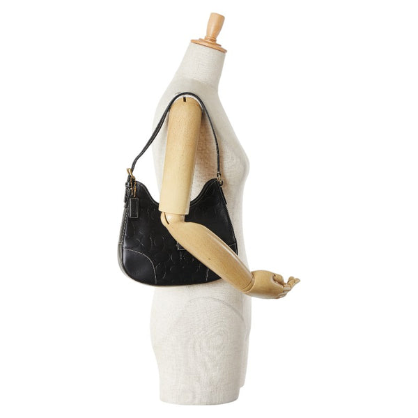 コーチ シグネチャー ワンショルダーバッグ ハンドバッグ ブラック レザー レディース COACH 【中古】