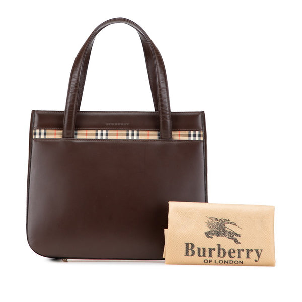 バーバリー ノバチェック シャドーホース ハンドバッグ ダークブラウン レザー レディース BURBERRY 【中古】