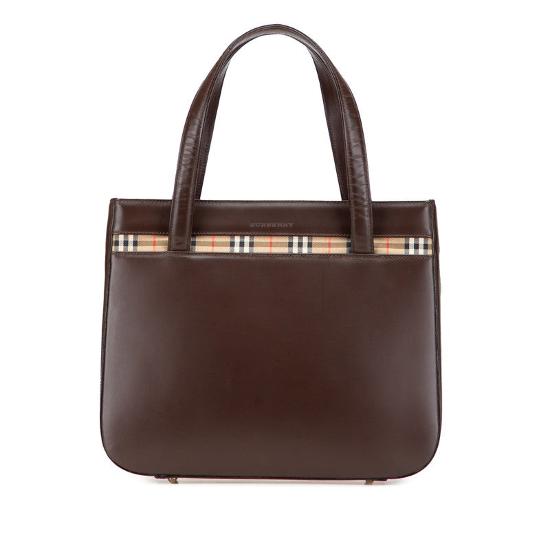 バーバリー ノバチェック シャドーホース ハンドバッグ ダークブラウン レザー レディース BURBERRY 【中古】