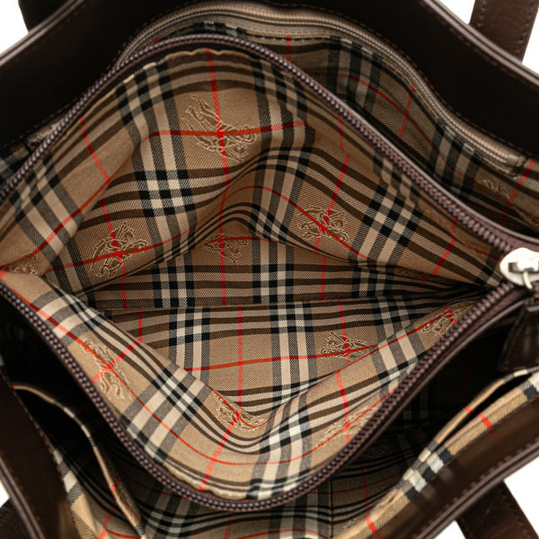 バーバリー ノバチェック シャドーホース ハンドバッグ ダークブラウン レザー レディース BURBERRY 【中古】