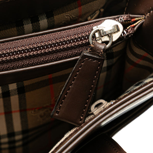 バーバリー ノバチェック シャドーホース ハンドバッグ ダークブラウン レザー レディース BURBERRY 【中古】