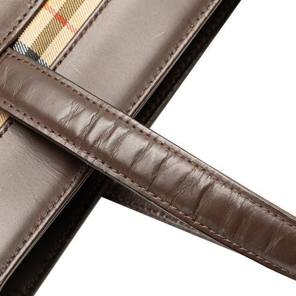 バーバリー ノバチェック シャドーホース ハンドバッグ ダークブラウン レザー レディース BURBERRY 【中古】