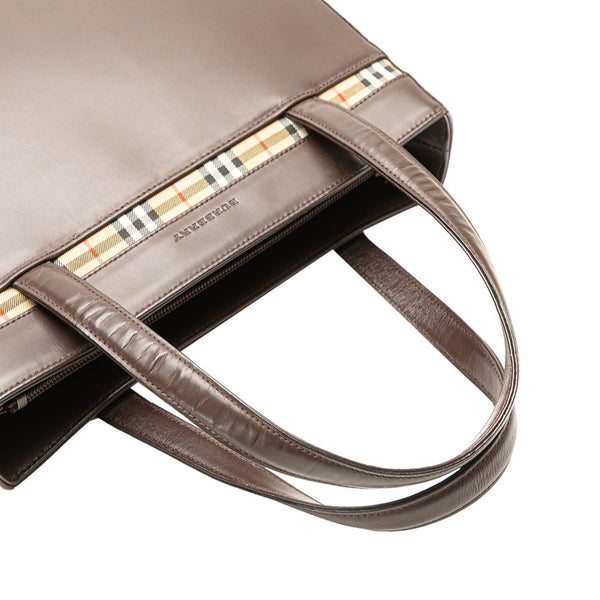 バーバリー ノバチェック シャドーホース ハンドバッグ ダークブラウン レザー レディース BURBERRY 【中古】