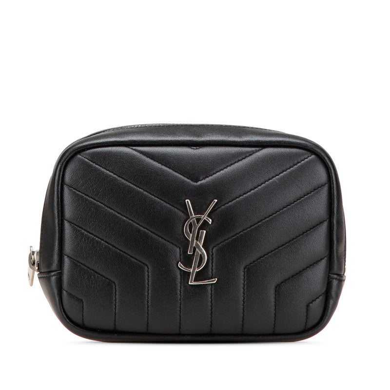 サンローラン キルティング ポーチ コスメポーチ ブラック レザー レディース SAINT LAURENT 【中古】